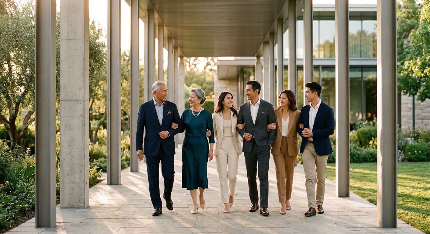 Three generations of a family walking together